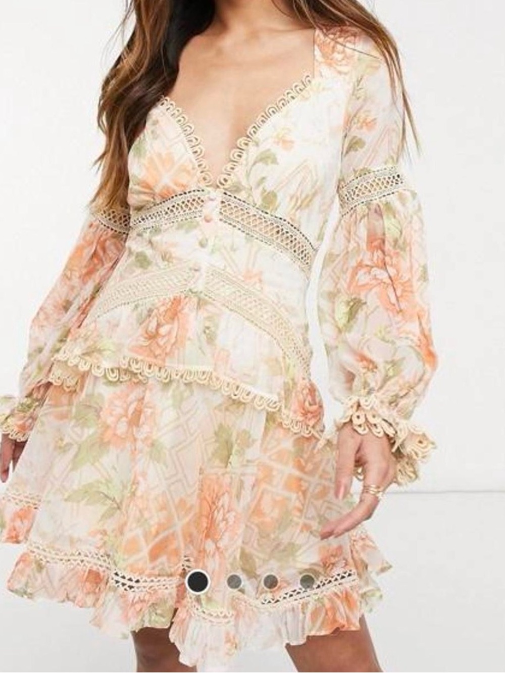 ASOS DESIGN lace insert mini dress with button detail in garden floral size 6